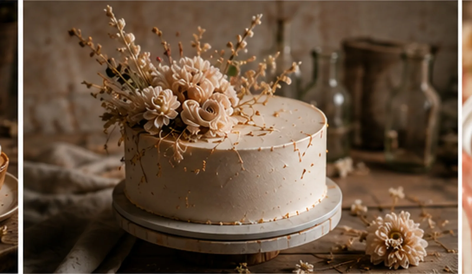Biela torta s krémovými kvetmi